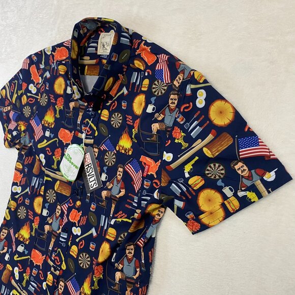NWT RSVLTS Men's Parks And Recreation City Of Pawnee Button Up Shirt Size Large - Picture 2 of 12